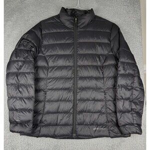 Eddie Bauer Jacket Women XL Black Full Zip Packable Down Puffer EB650